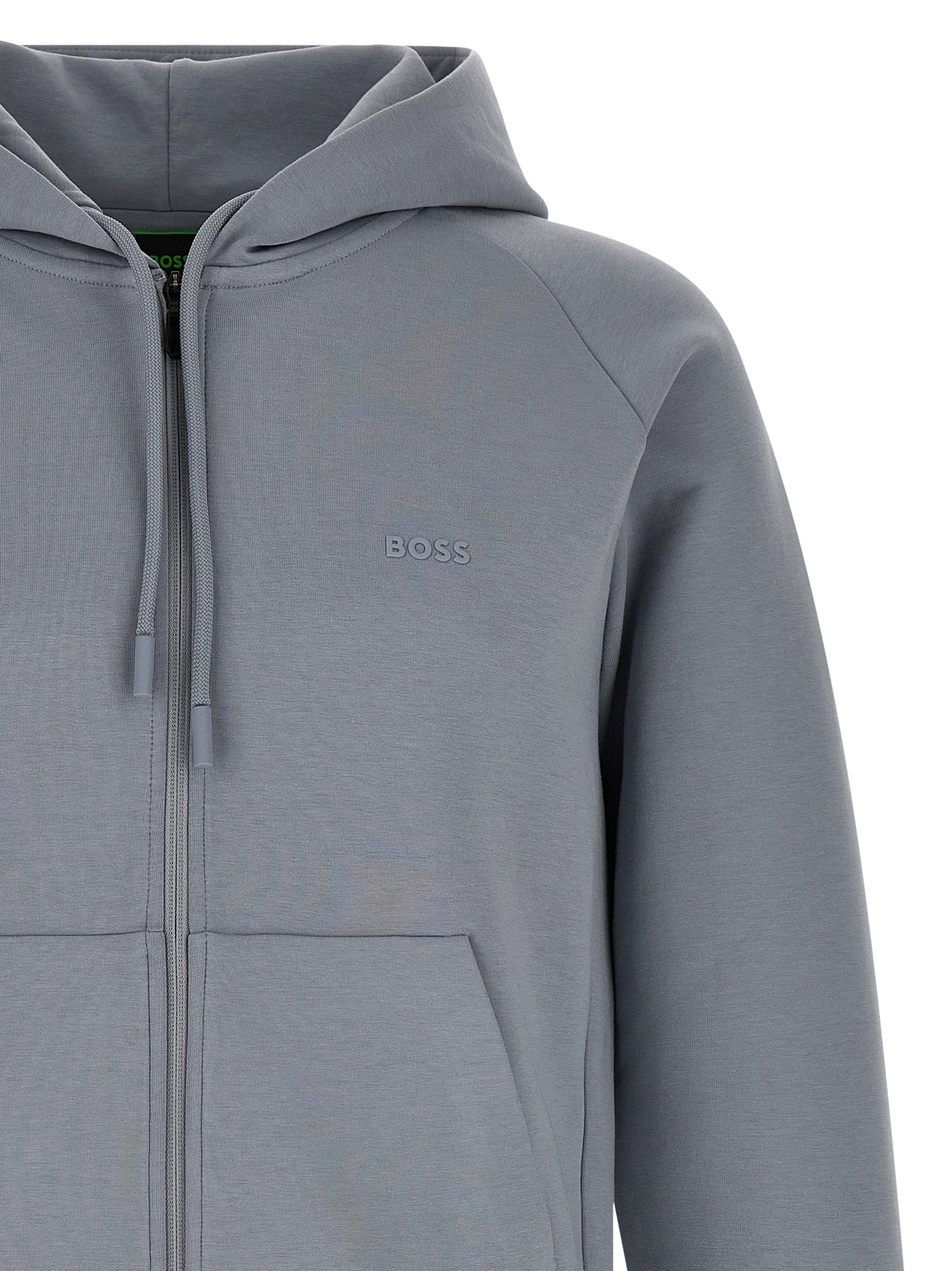 Gray Cotton-Blend Hooded Zip Sweatshirt