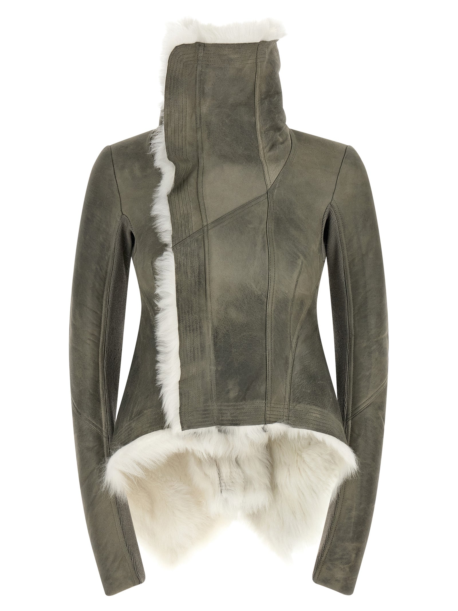 Gray Lamb Fur Leather Jacket
