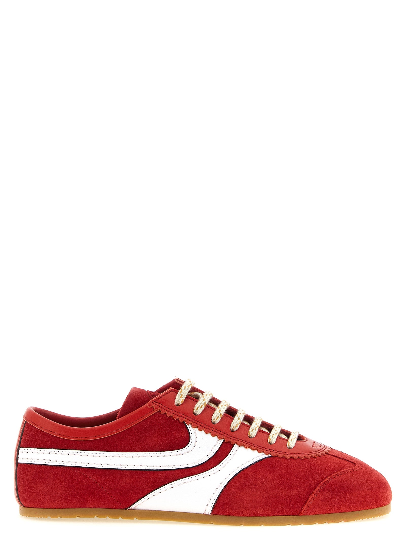 Red Suede & White Leather Low-Top Sneakers