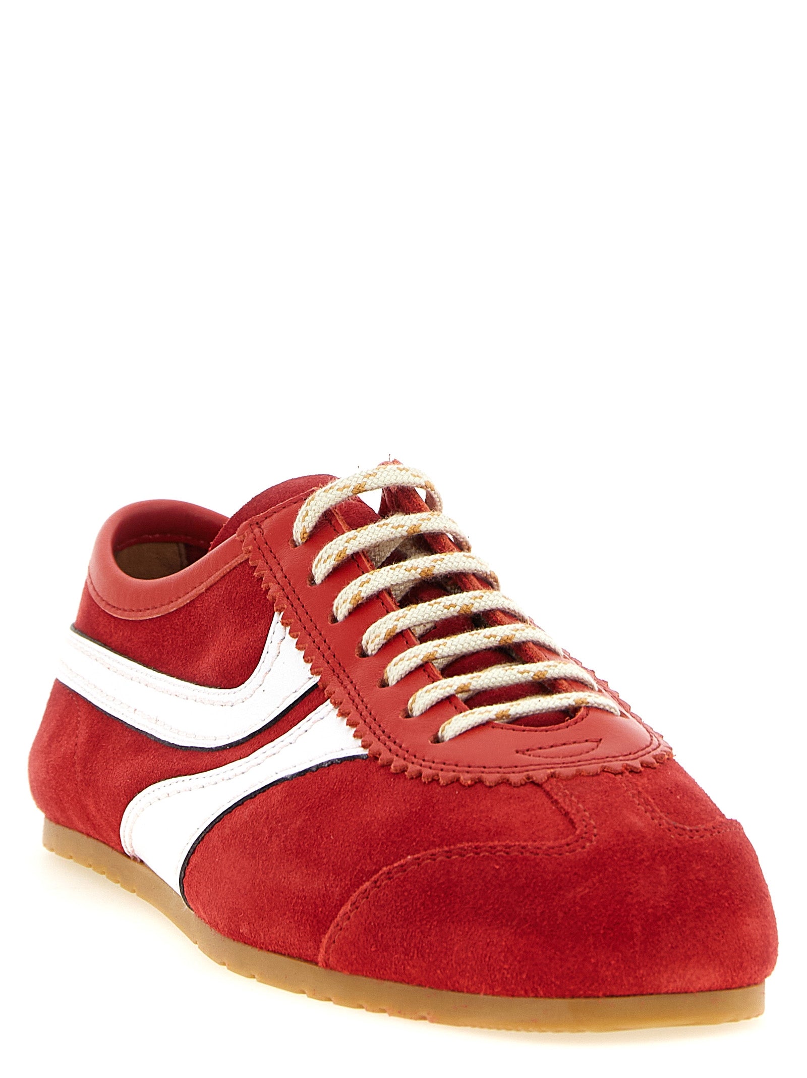 Red Suede & White Leather Low-Top Sneakers
