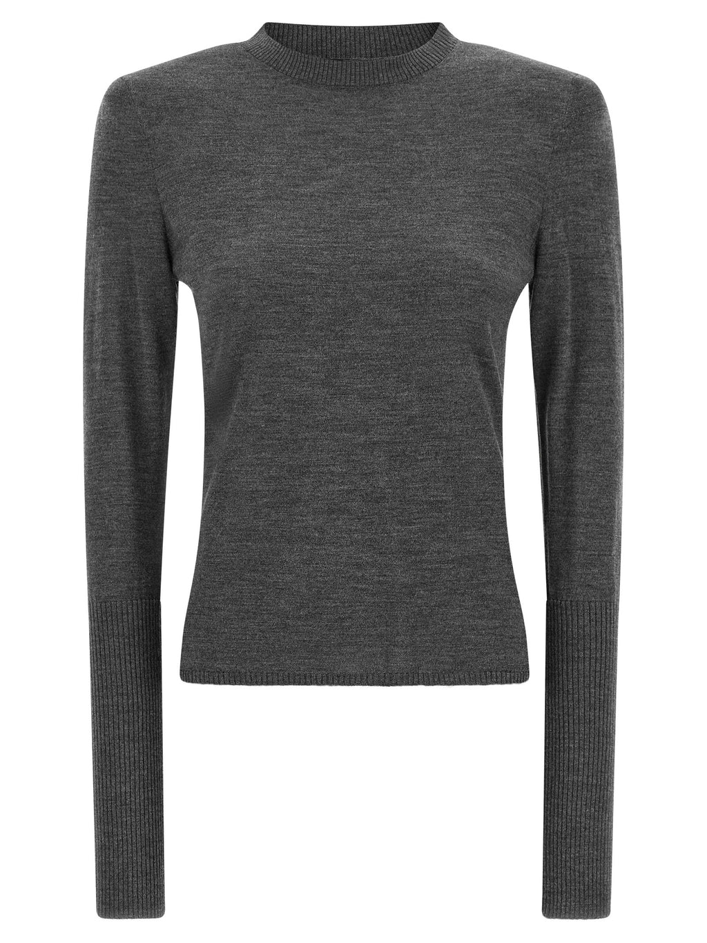 Anthracite Gray Merino Wool Crewneck Cardigan