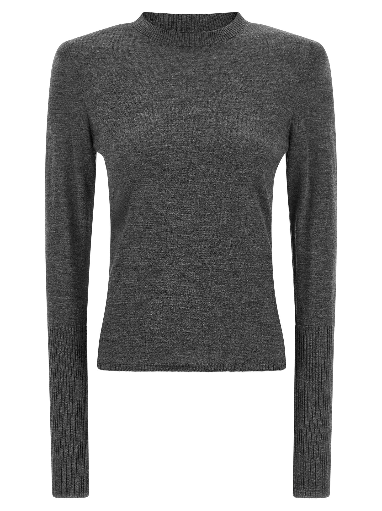 Anthracite Gray Merino Wool Crewneck Cardigan