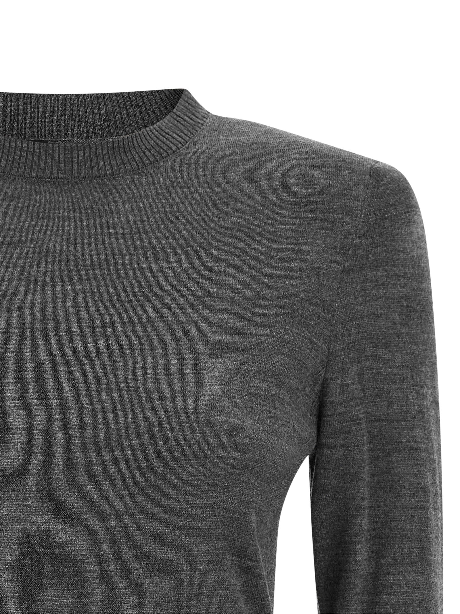 Anthracite Gray Merino Wool Crewneck Cardigan
