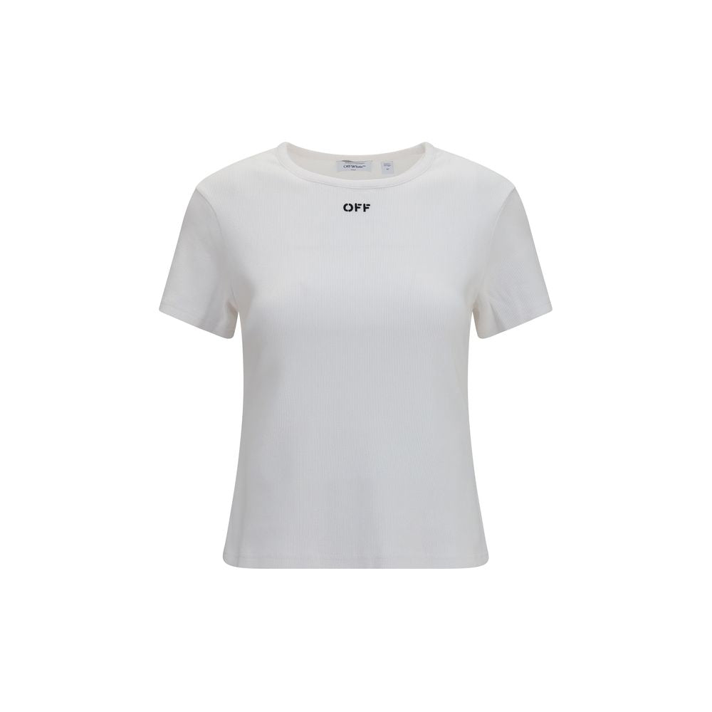 White Ribbed Cotton T-Shirt