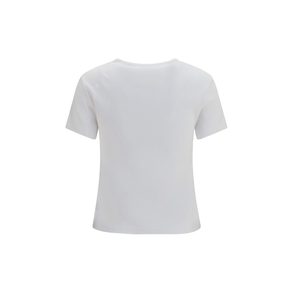 White Ribbed Cotton T-Shirt
