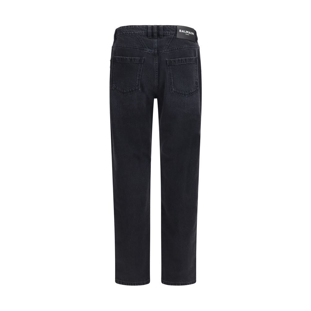 Black Cotton Straight-Leg Jeans