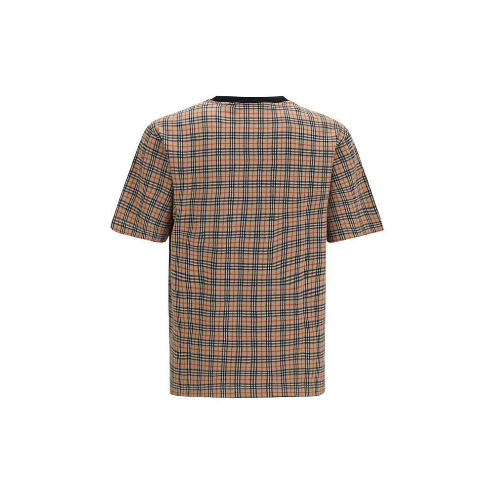Two-Tone Cotton T-Shirt with Check Back