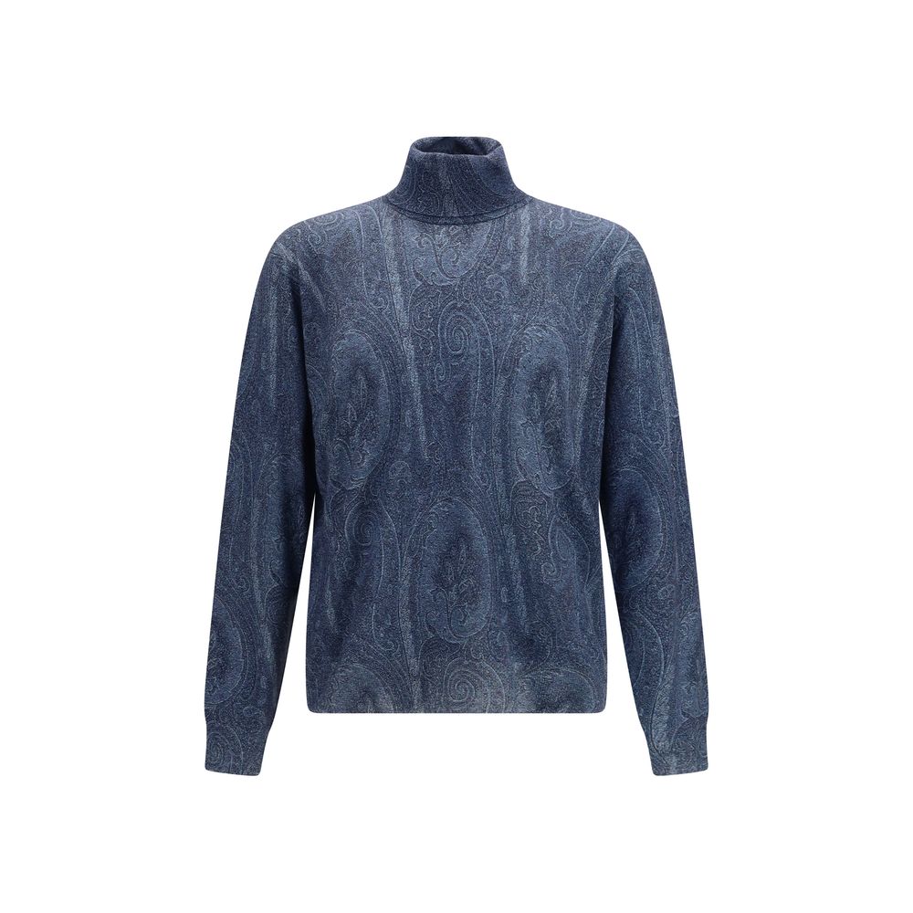 Silk Cashmere Paisley Turtleneck Sweater