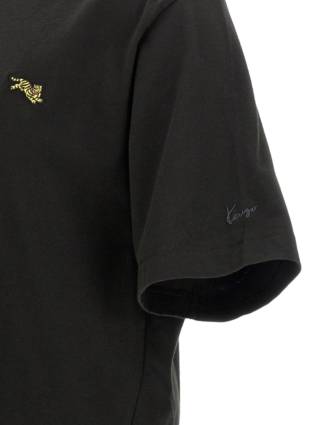 Gold Jumping Tiger Embroidered Cotton T-Shirt