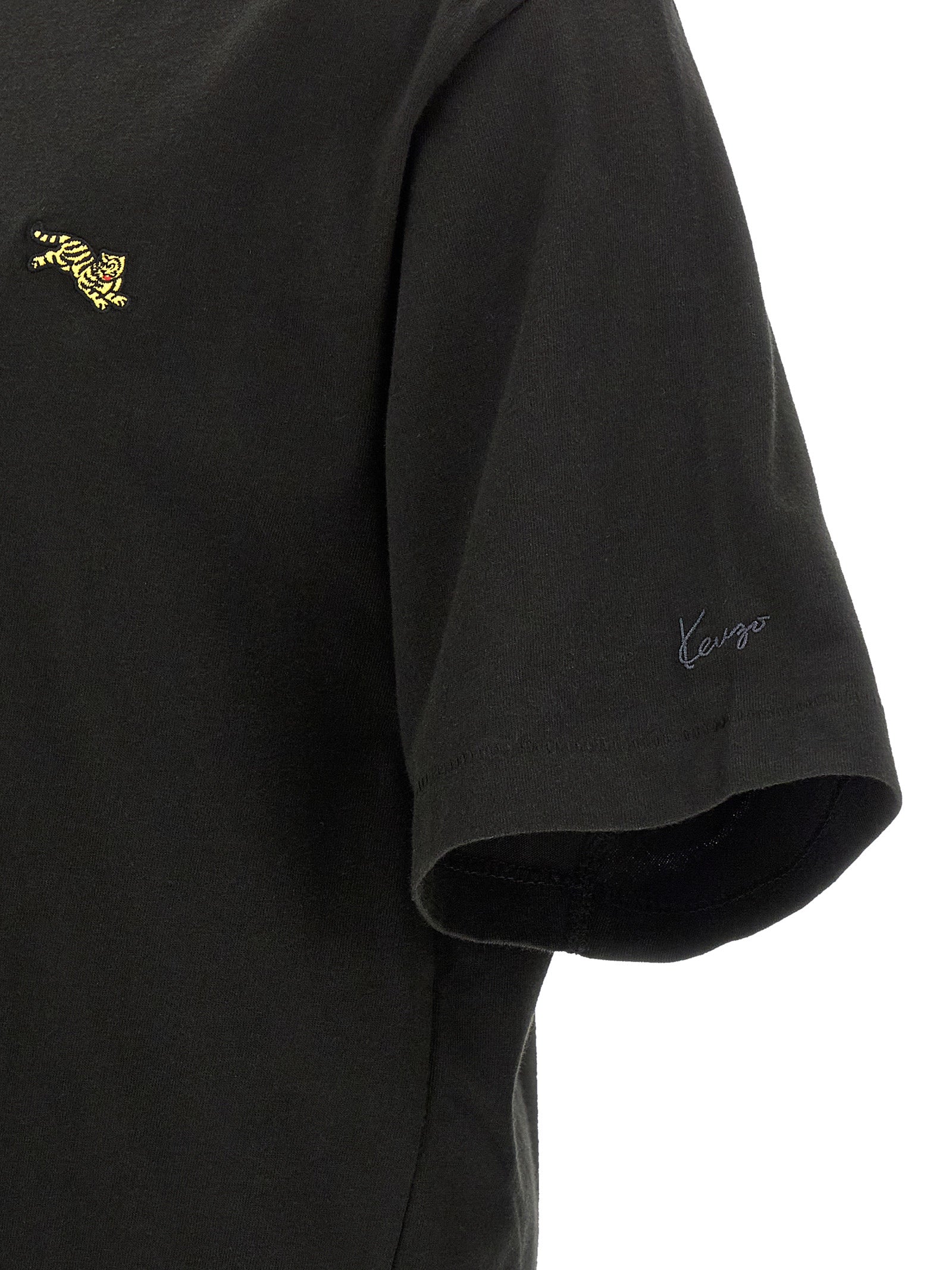 Gold Jumping Tiger Embroidered Cotton T-Shirt
