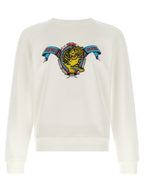 White Viscose-Cotton Blend Crewneck Sweatshirt with Jumping Tiger