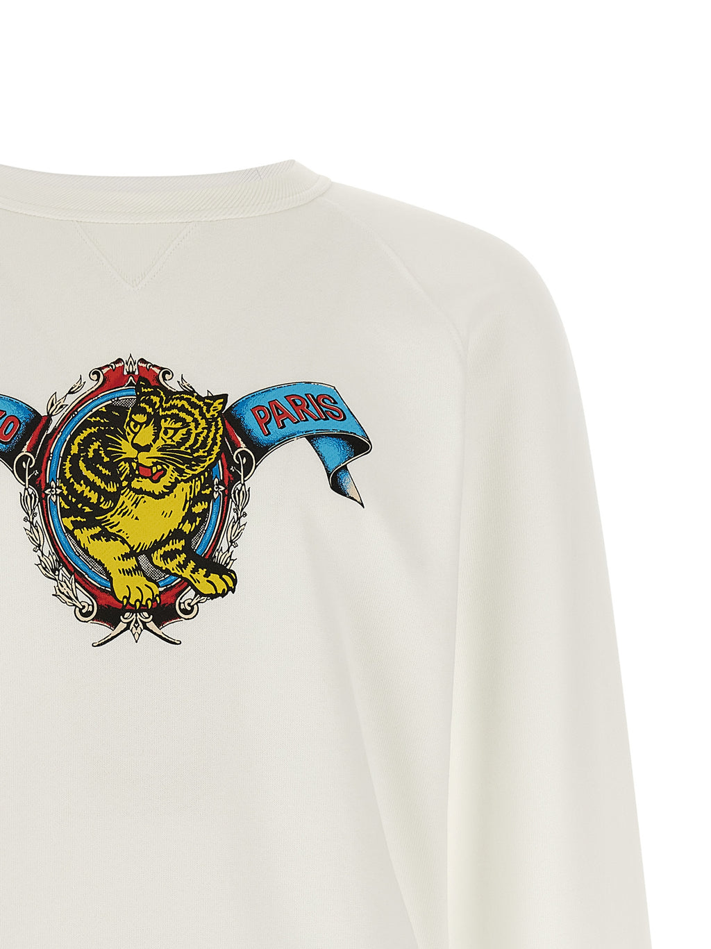 White Viscose-Cotton Blend Crewneck Sweatshirt with Jumping Tiger