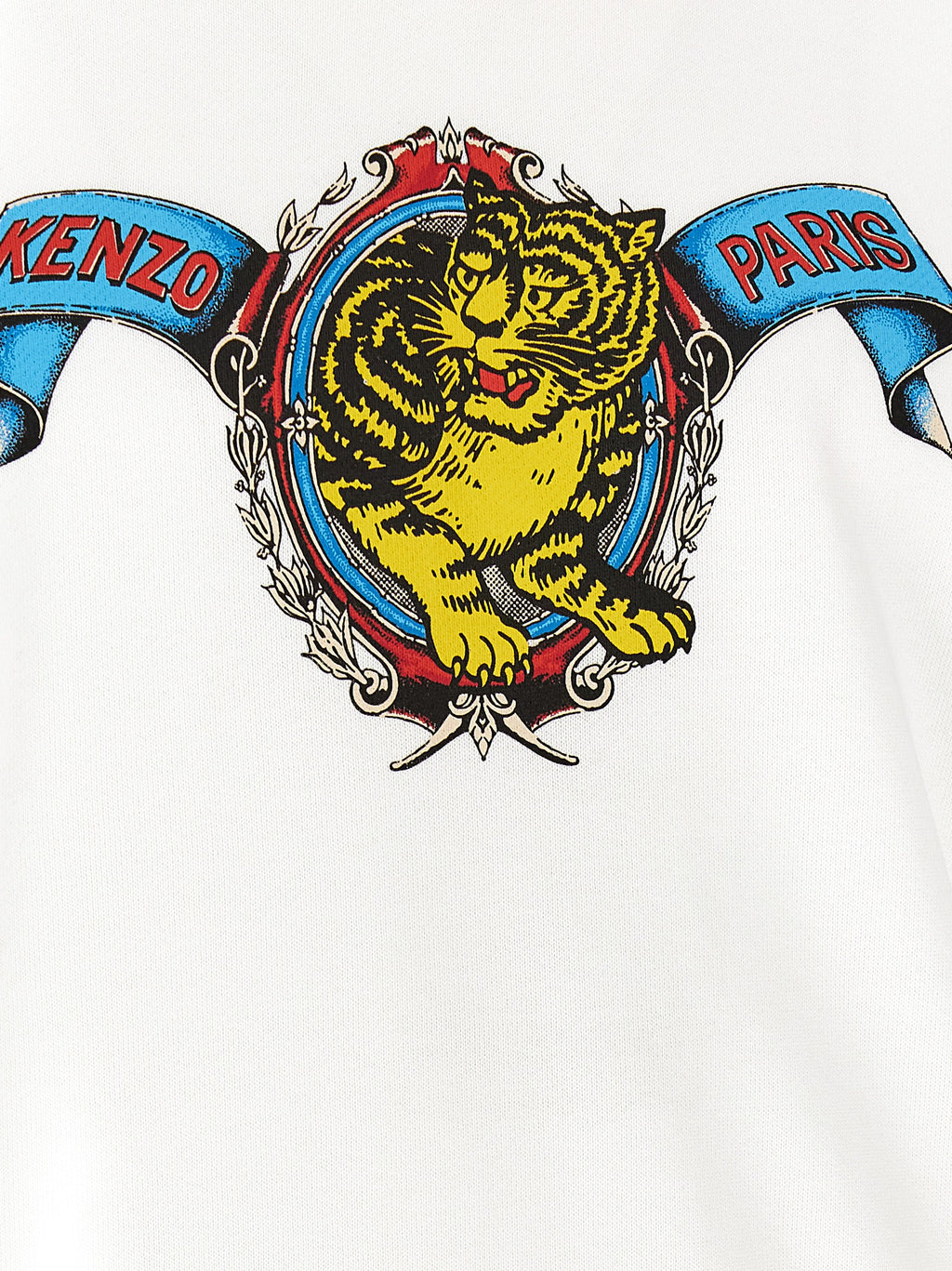 White Viscose-Cotton Blend Crewneck Sweatshirt with Jumping Tiger
