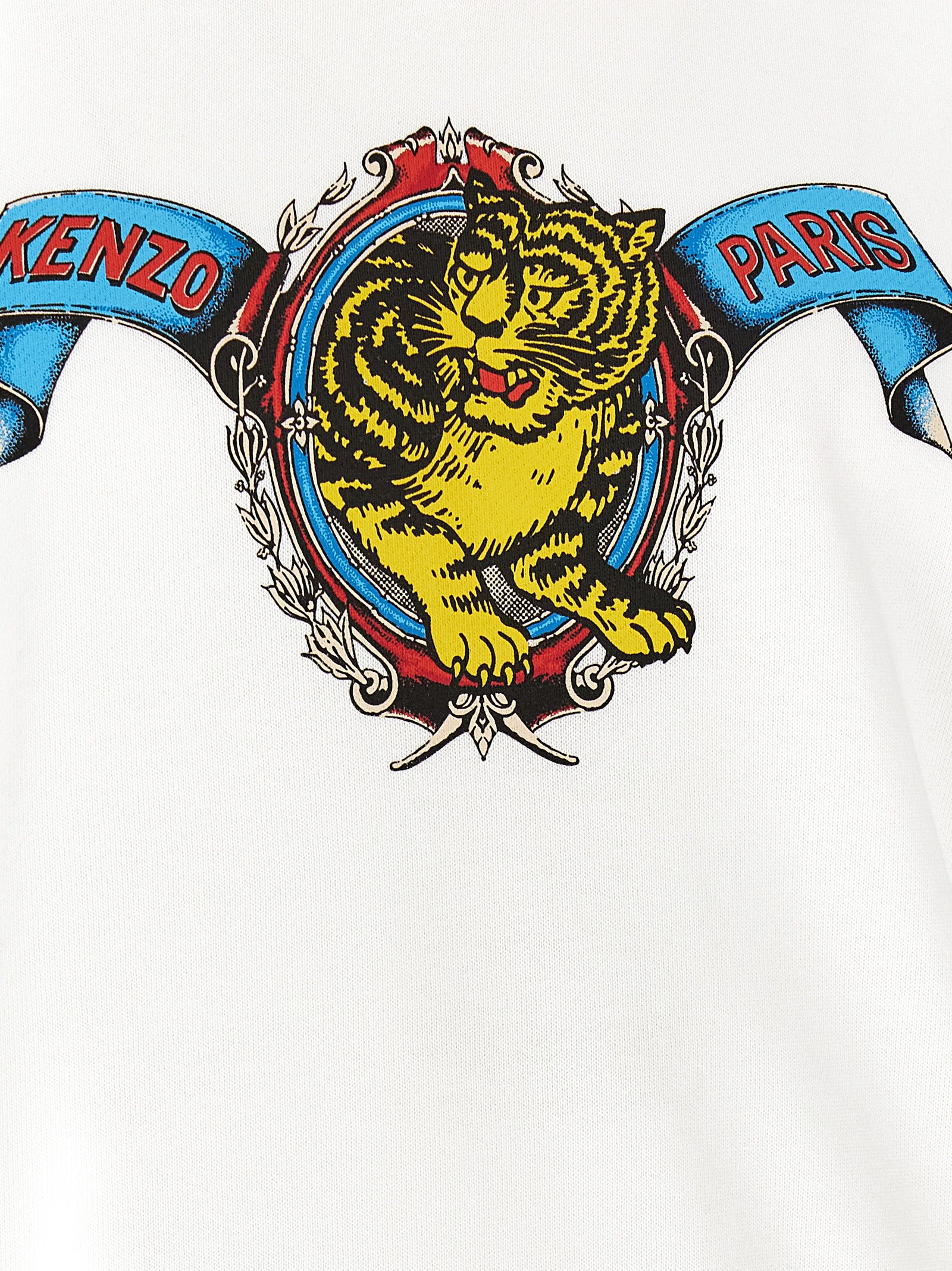 White Viscose-Cotton Blend Crewneck Sweatshirt with Jumping Tiger
