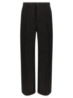 Black Ramie Work Wide-Leg Trousers