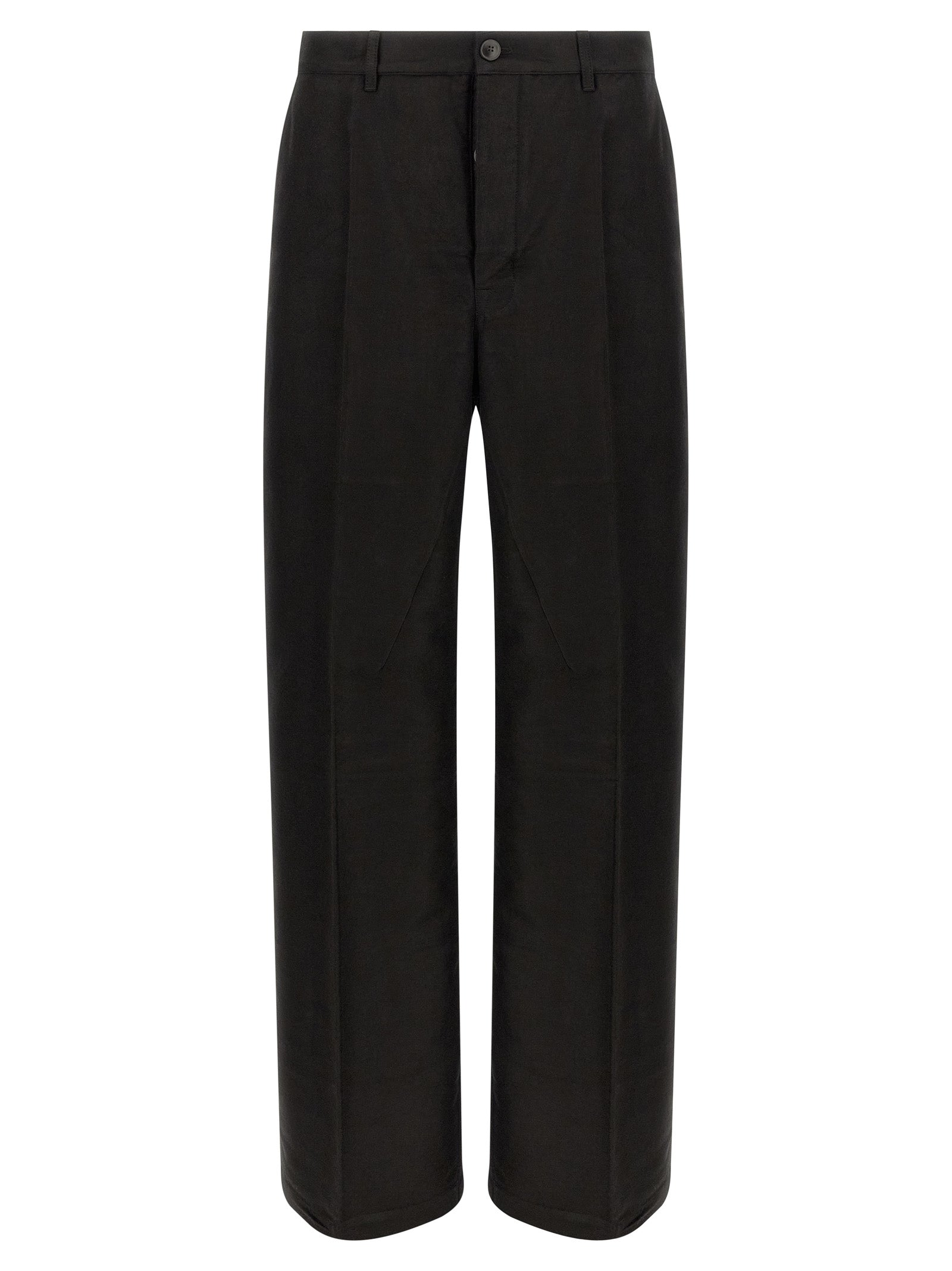 Black Ramie Work Wide-Leg Trousers