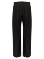 Black Ramie Work Wide-Leg Trousers