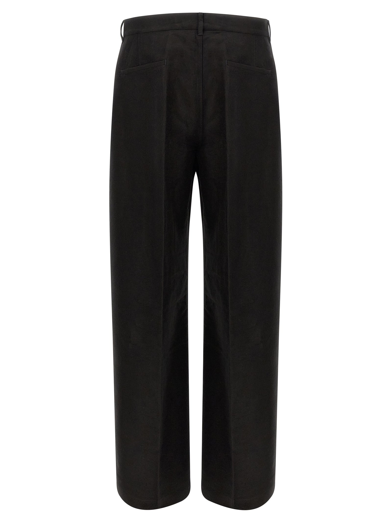 Black Ramie Work Wide-Leg Trousers