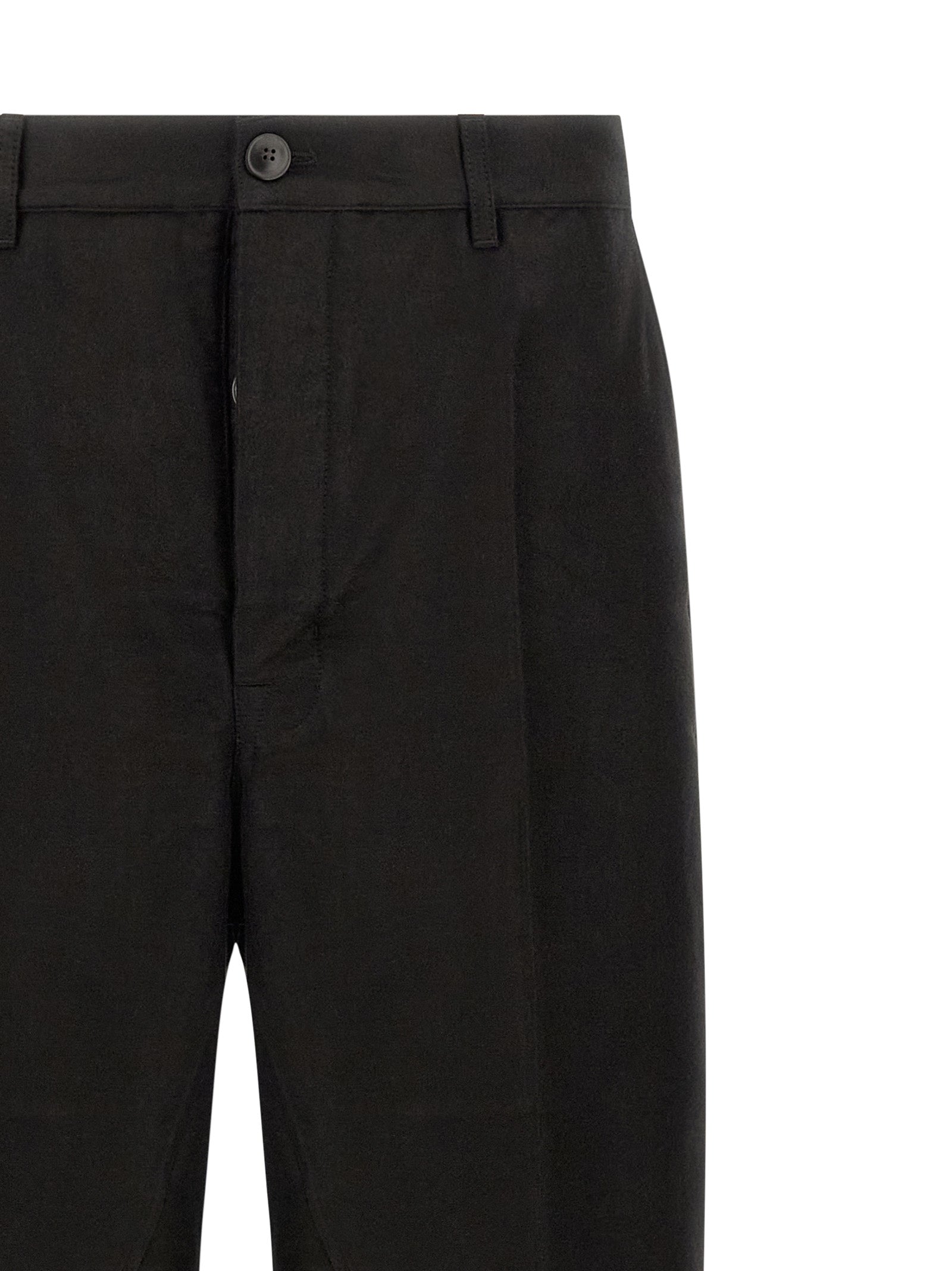 Black Ramie Work Wide-Leg Trousers