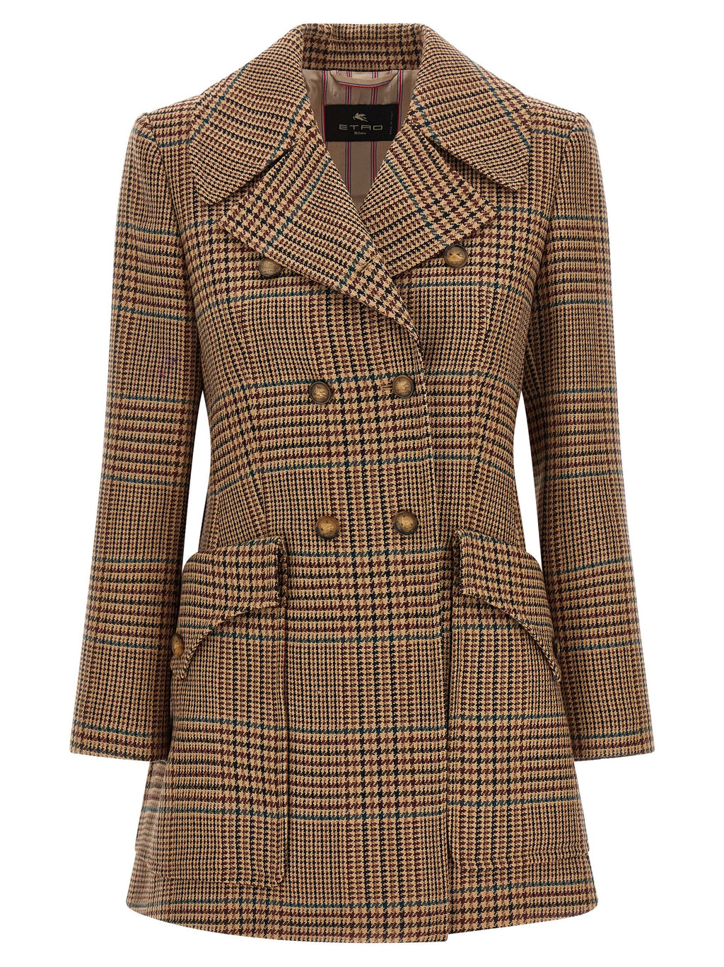 Double‑Breasted Prince of Wales Wool Coat