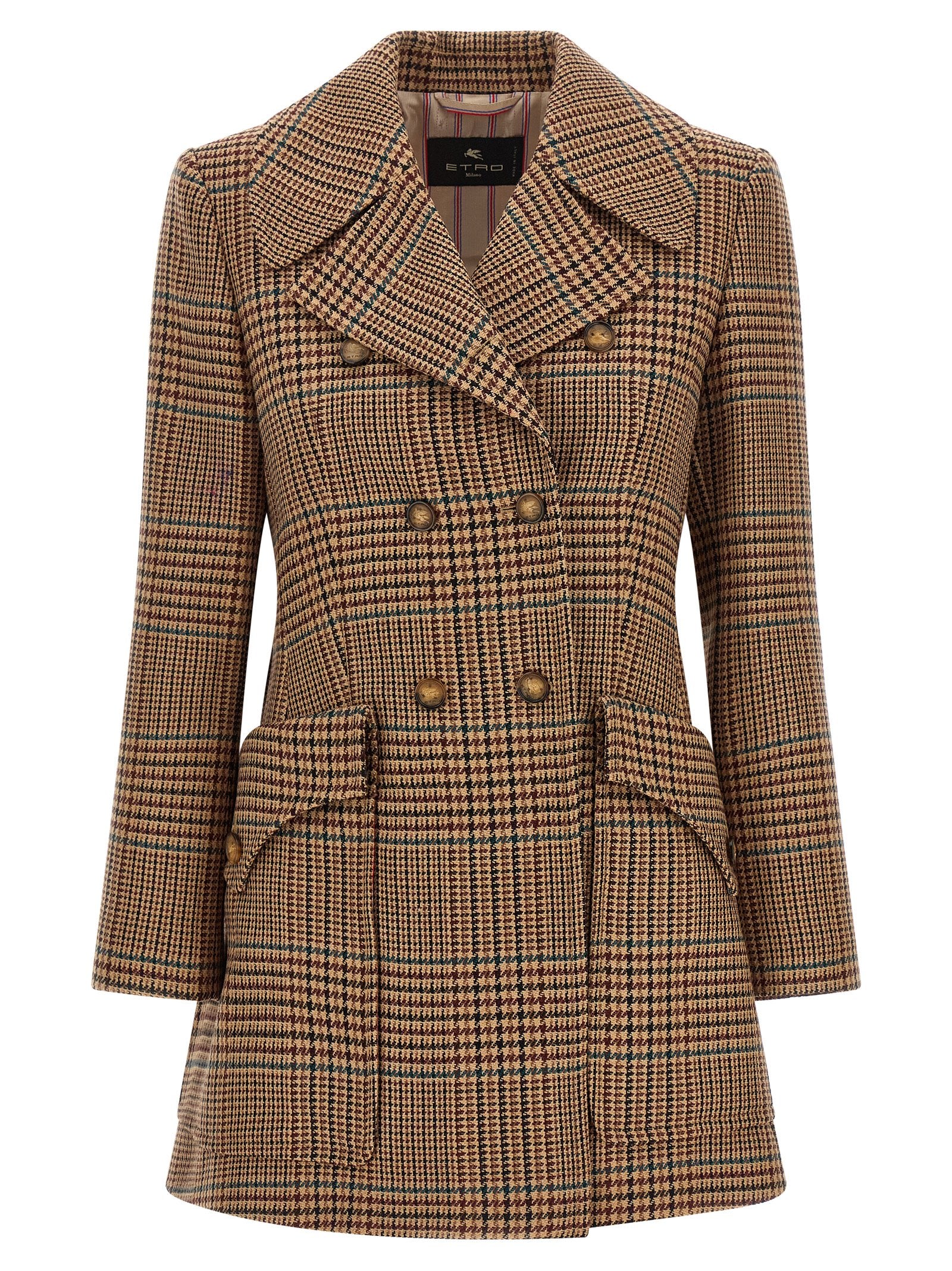 Double‑Breasted Prince of Wales Wool Coat