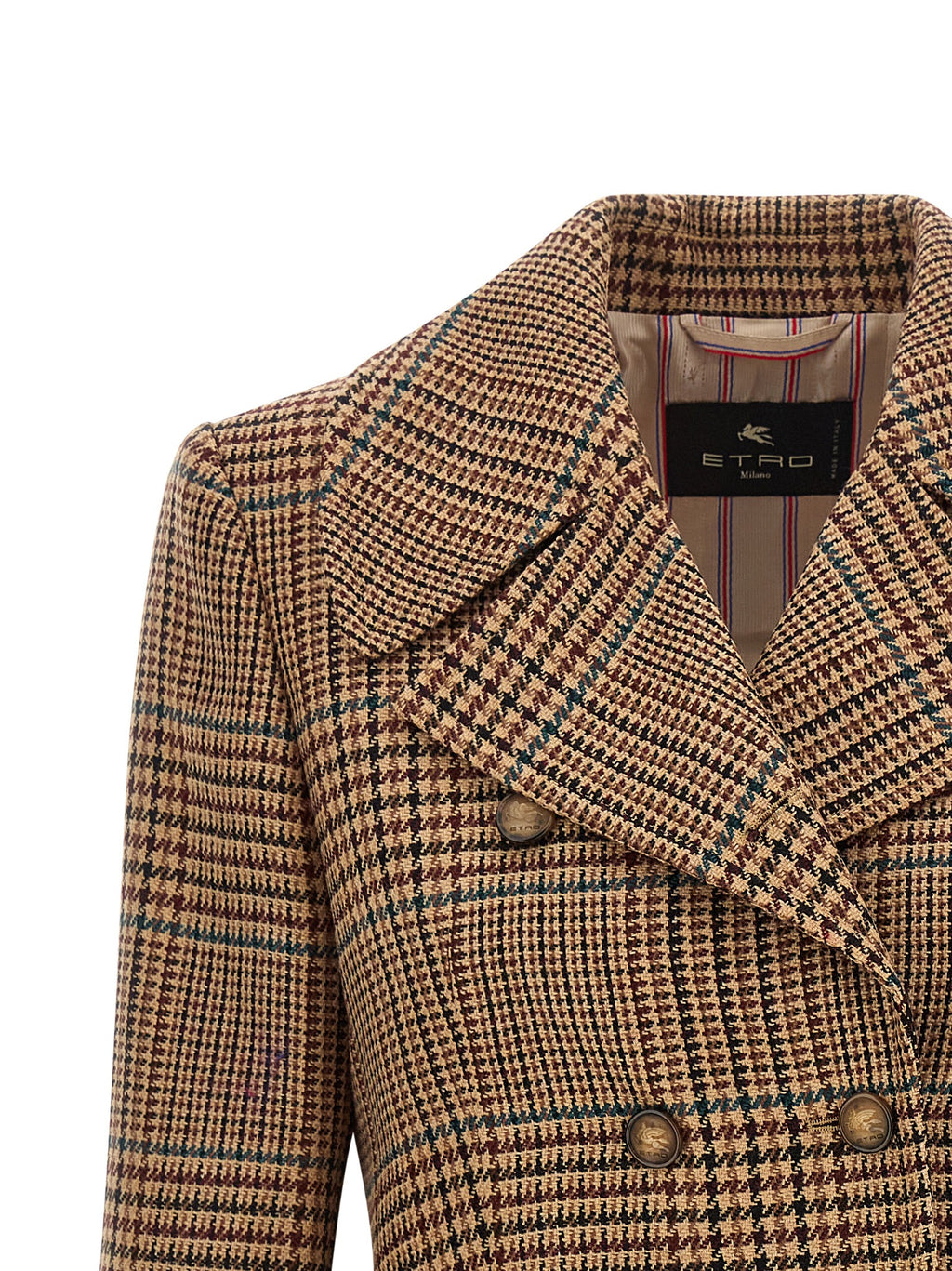 Double‑Breasted Prince of Wales Wool Coat