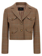 Cropped Wool Prince of Wales Blazer