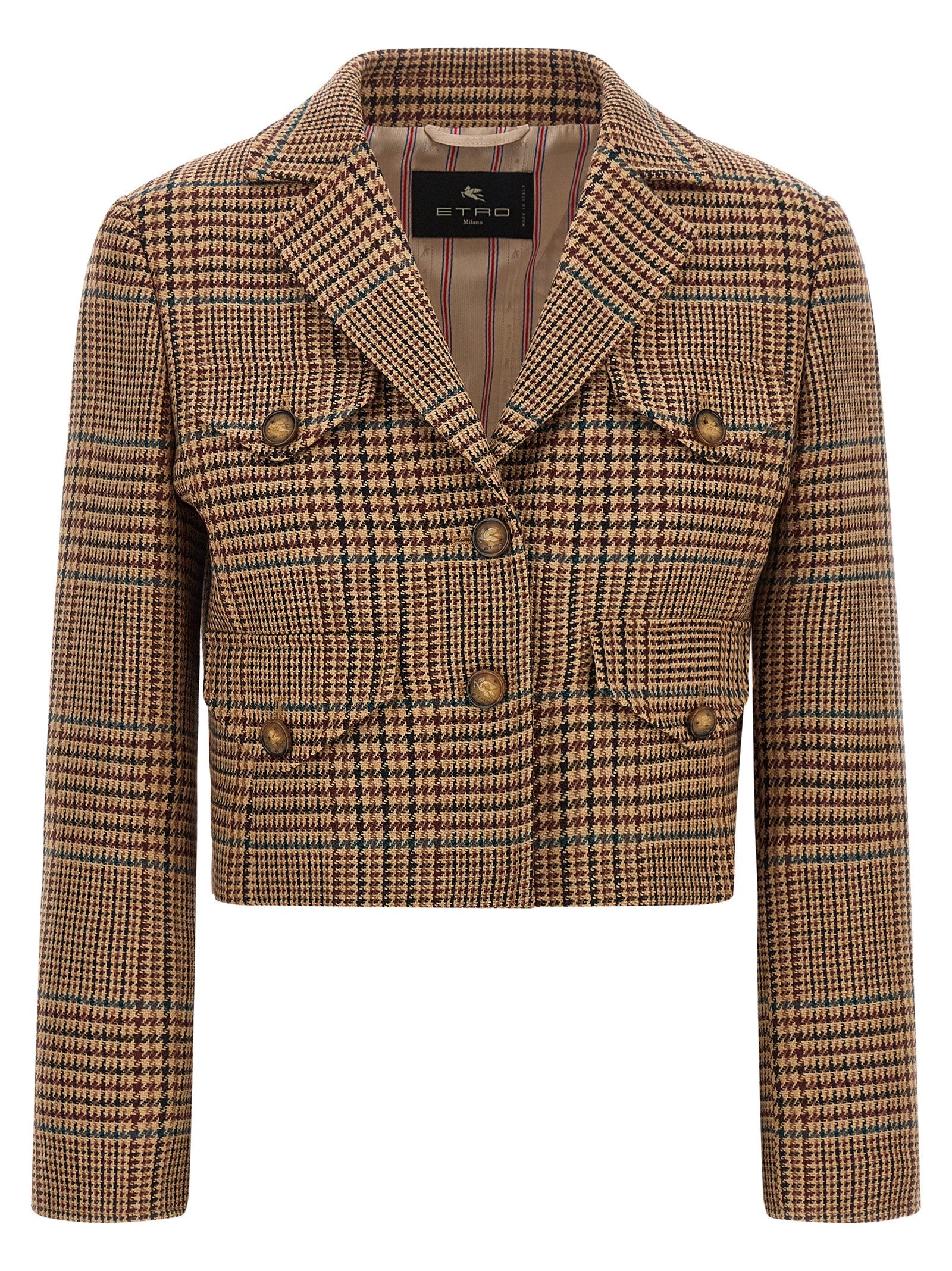Cropped Wool Prince of Wales Blazer