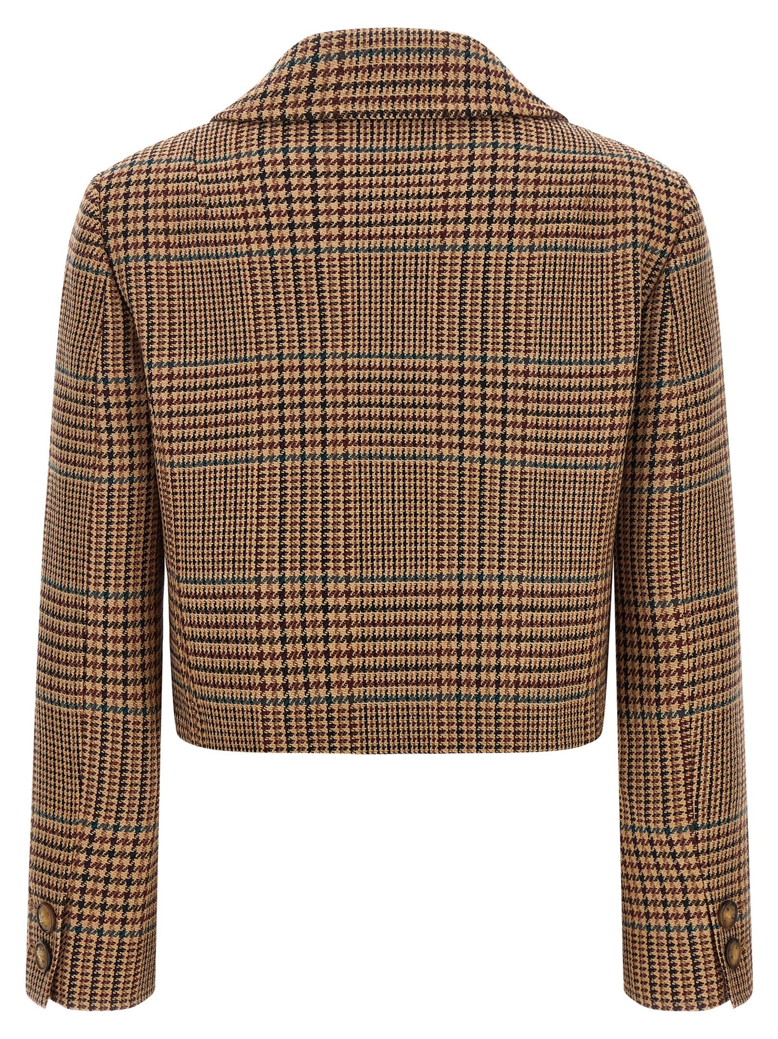 Cropped Wool Prince of Wales Blazer