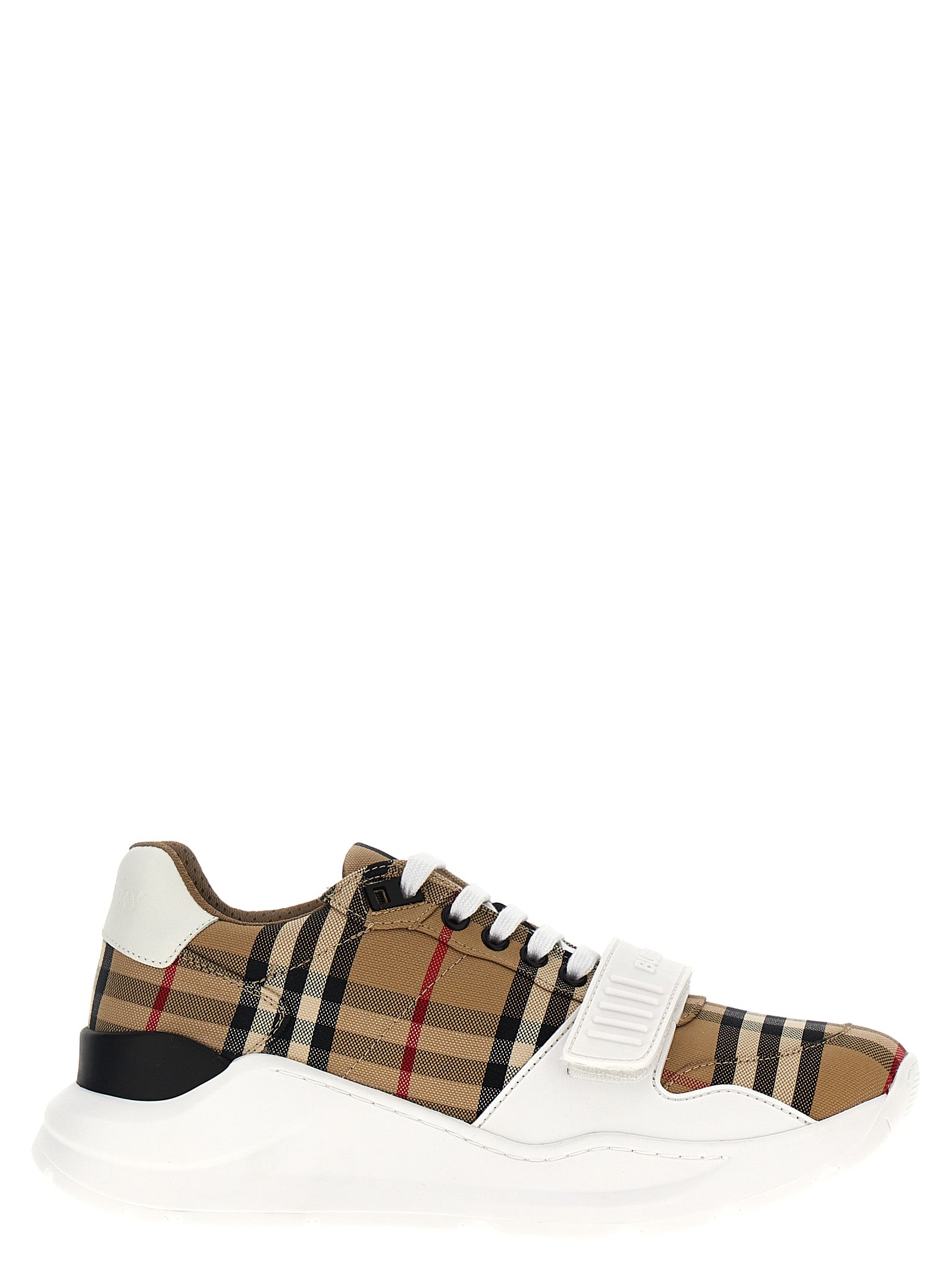 Beige Cotton Check Print Sneakers