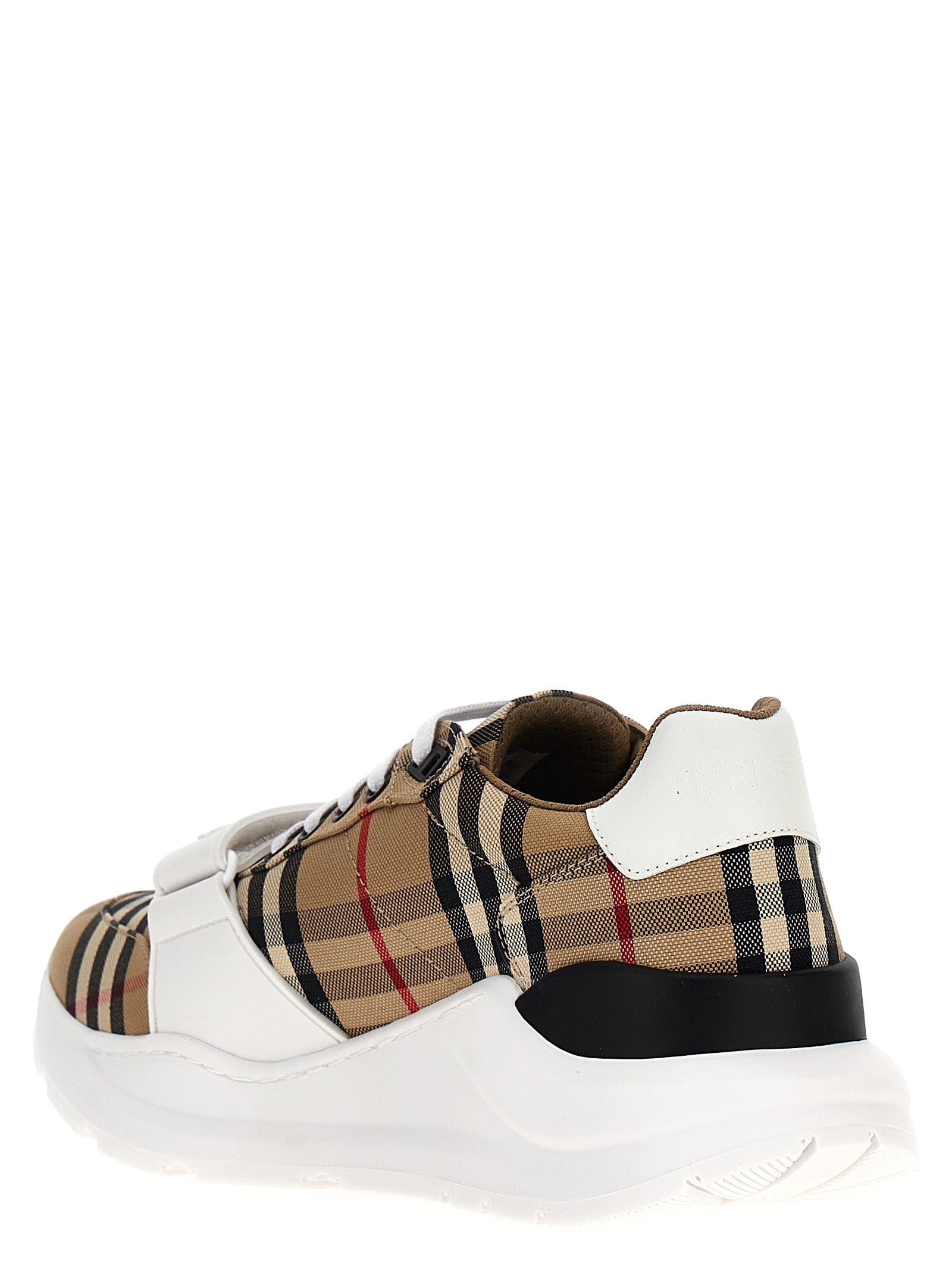 Beige Cotton Check Print Sneakers