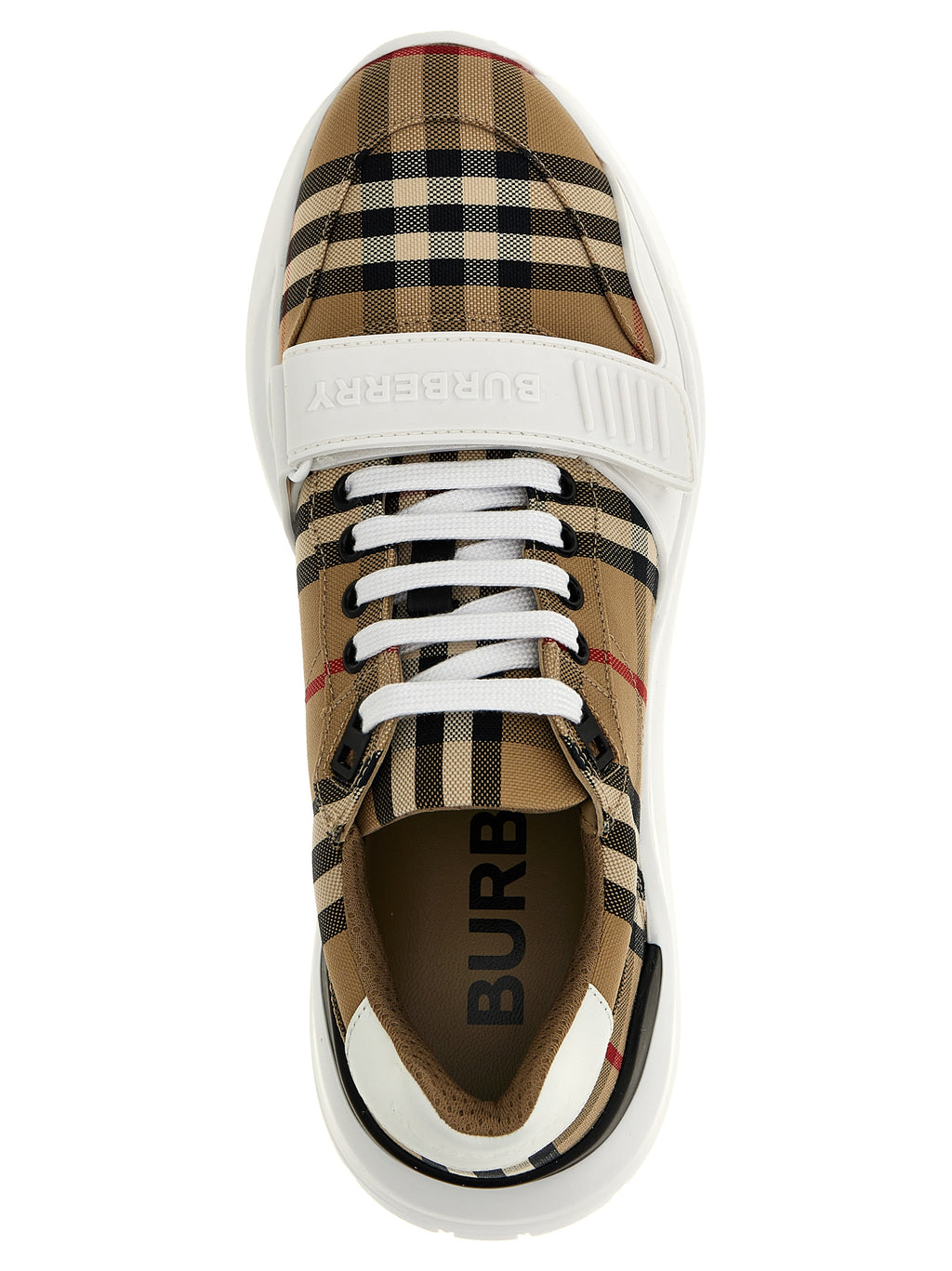 Beige Cotton Check Print Sneakers