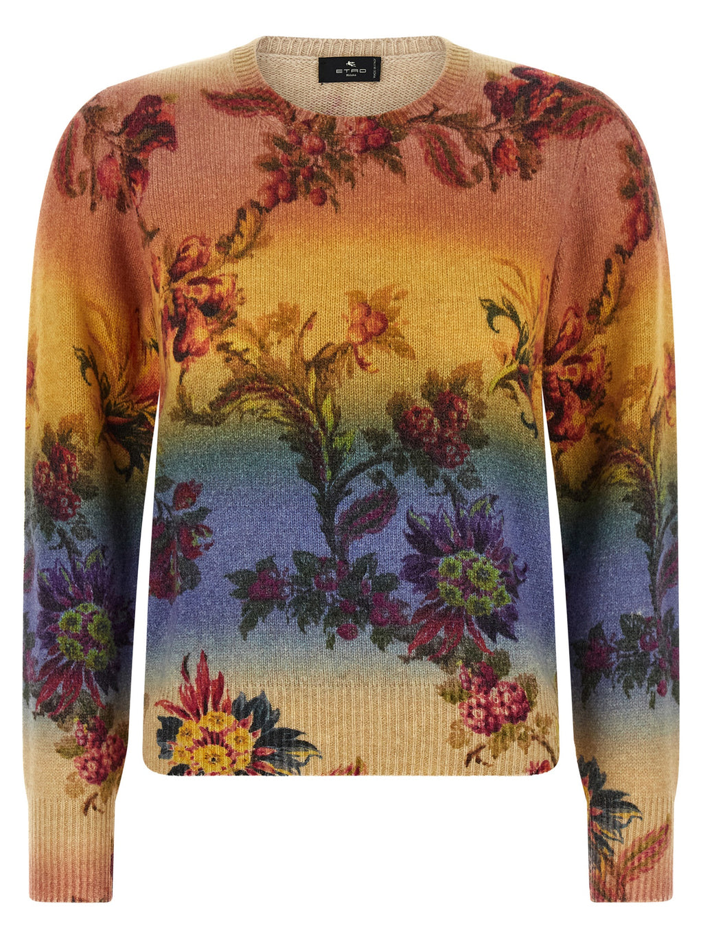 Multicolor Wool Jacquard Crewneck Cardigan