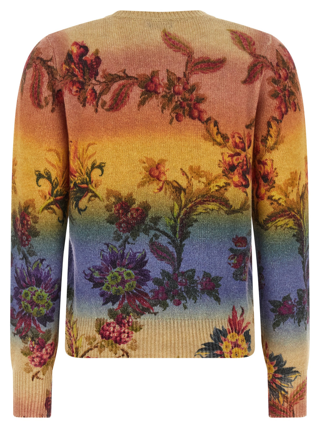 Multicolor Wool Jacquard Crewneck Cardigan
