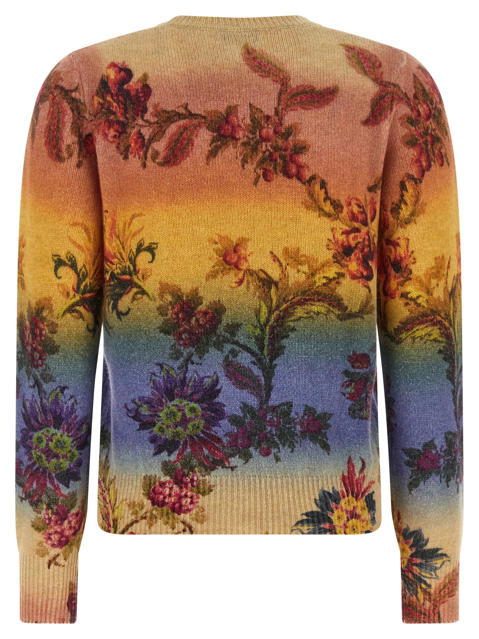 Multicolor Wool Jacquard Crewneck Cardigan