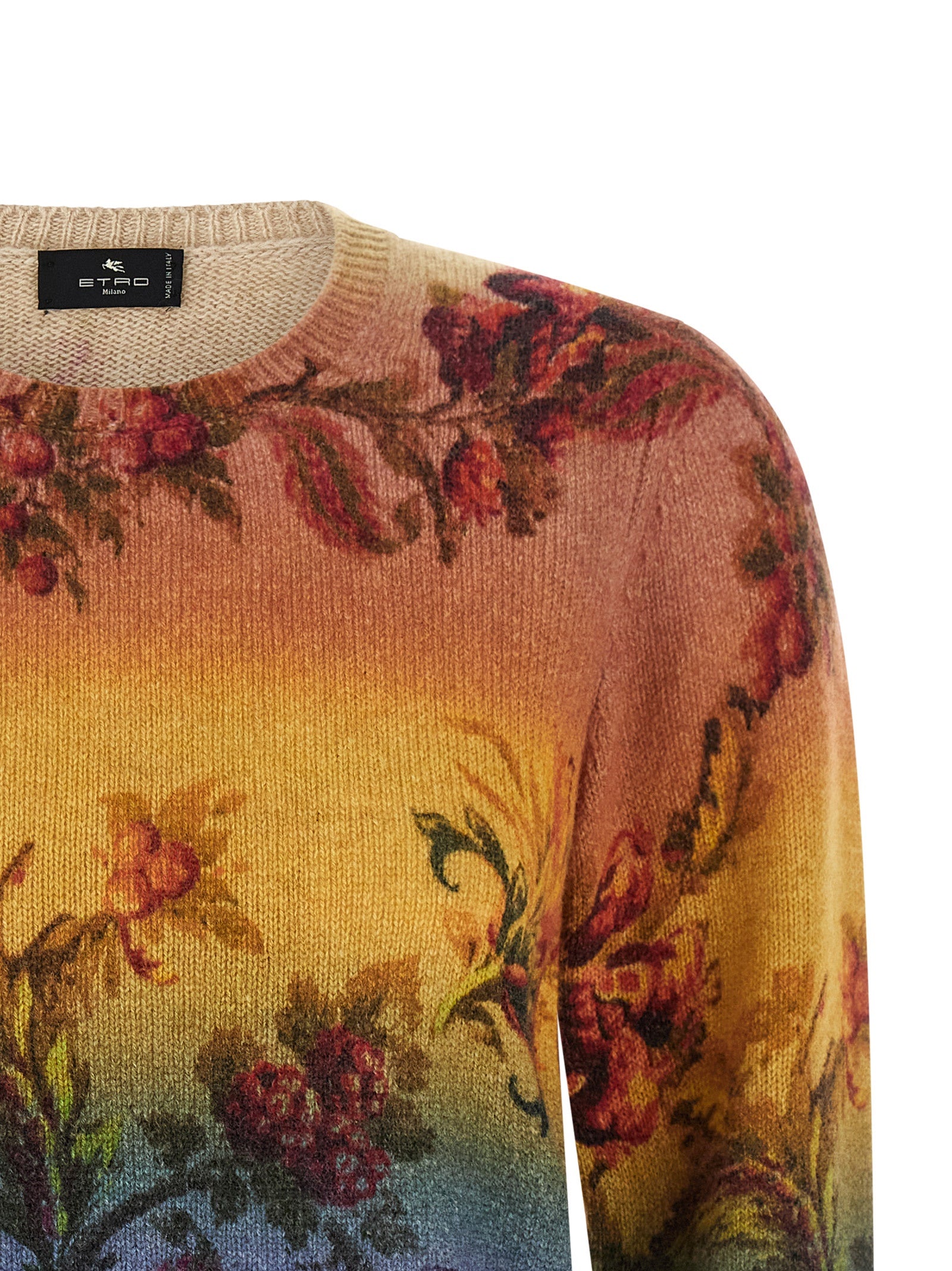 Multicolor Wool Jacquard Crewneck Cardigan