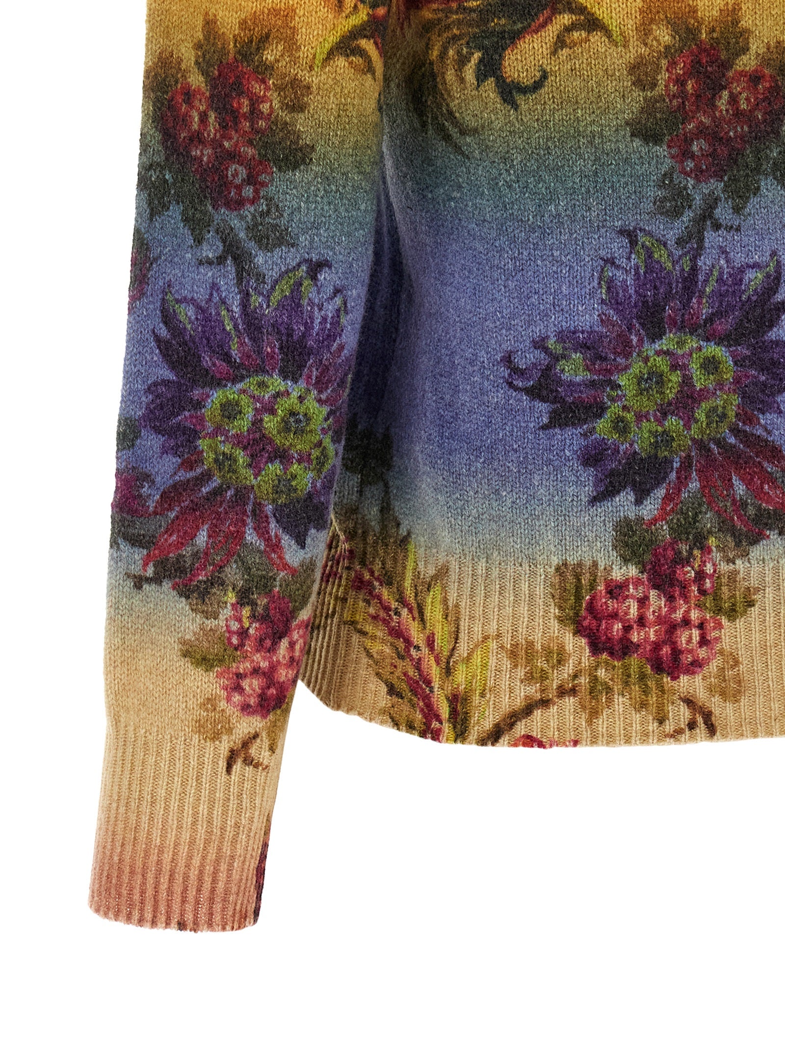 Multicolor Wool Jacquard Crewneck Cardigan
