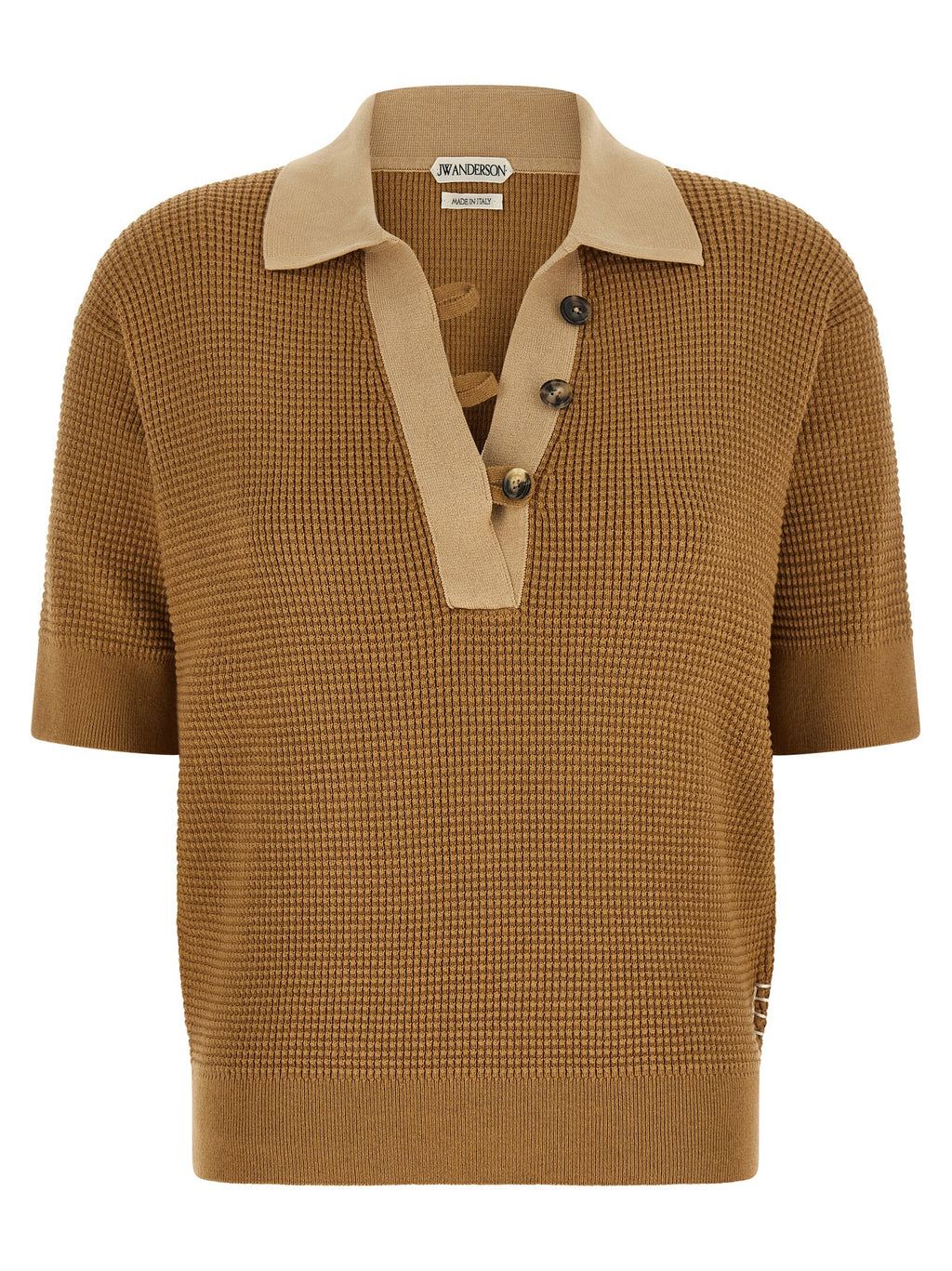 Caramel Waffle-Cut Cotton & Cashmere Polo Shirt