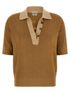 Caramel Waffle-Cut Cotton & Cashmere Polo Shirt