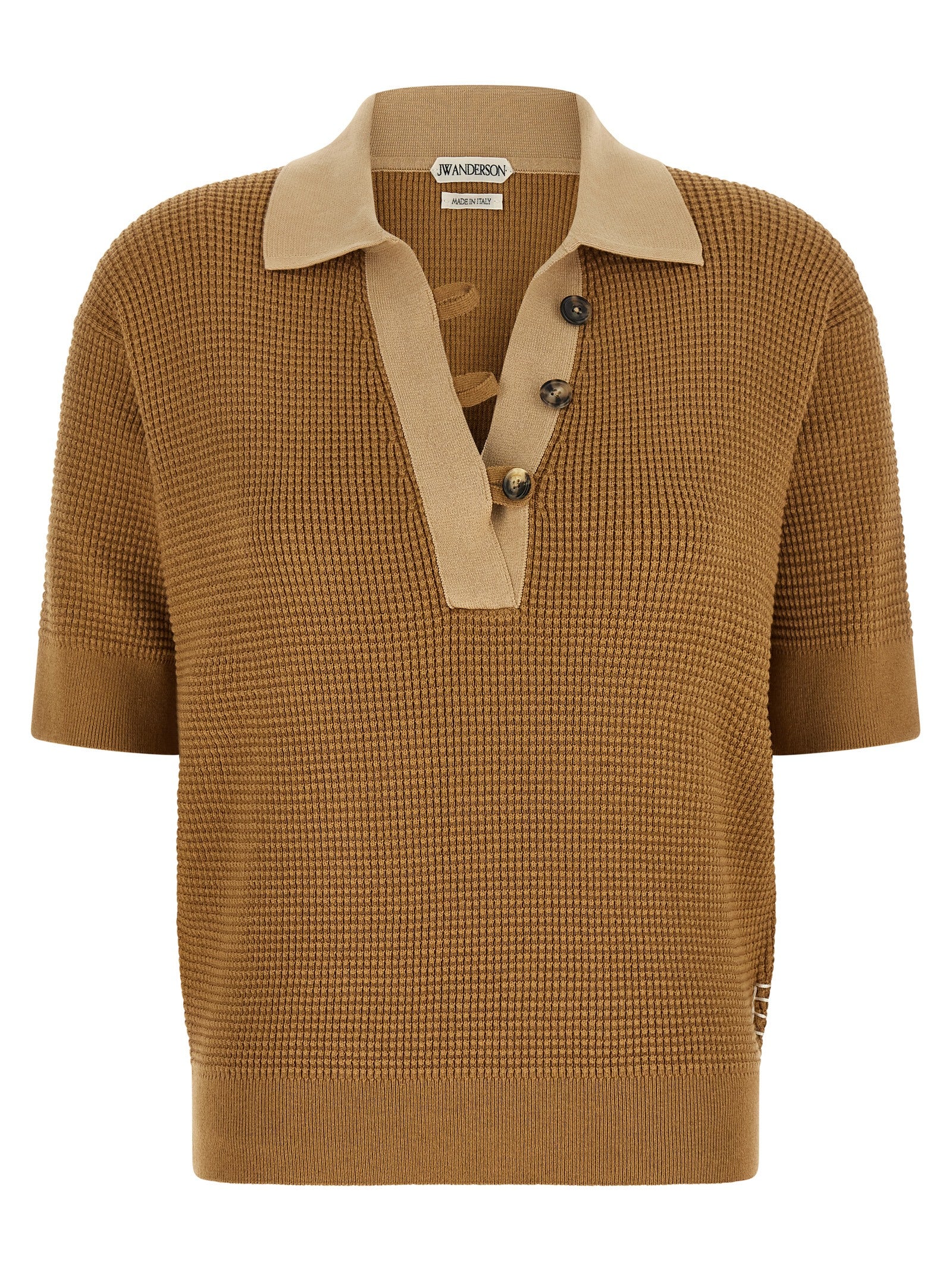 Caramel Waffle-Cut Cotton & Cashmere Polo Shirt