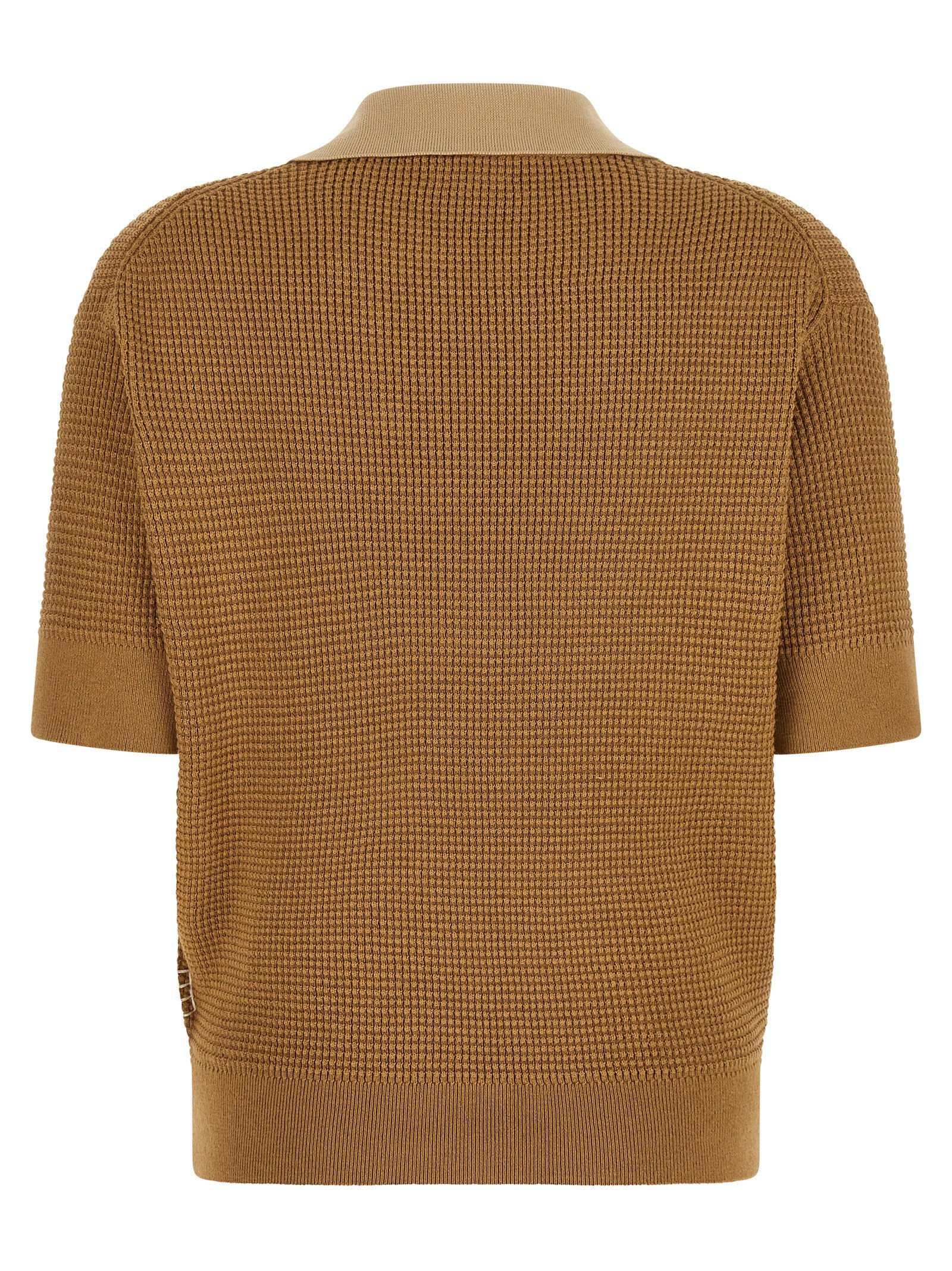 Caramel Waffle-Cut Cotton & Cashmere Polo Shirt