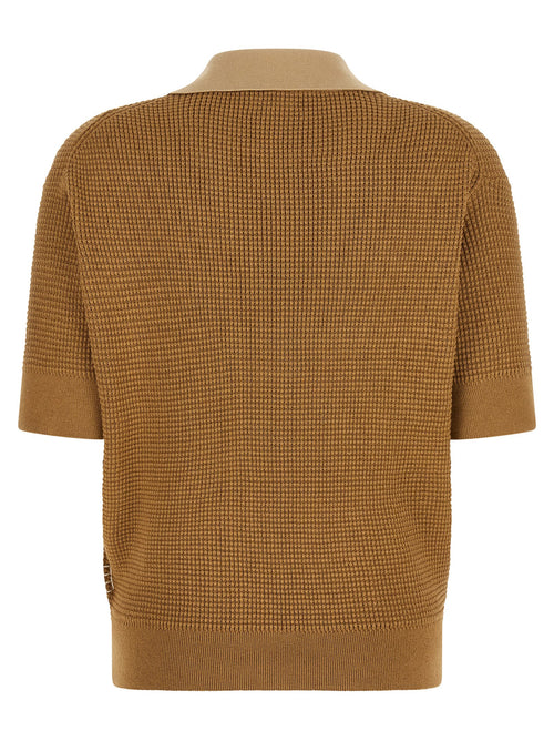 Caramel Waffle-Cut Cotton & Cashmere Polo Shirt