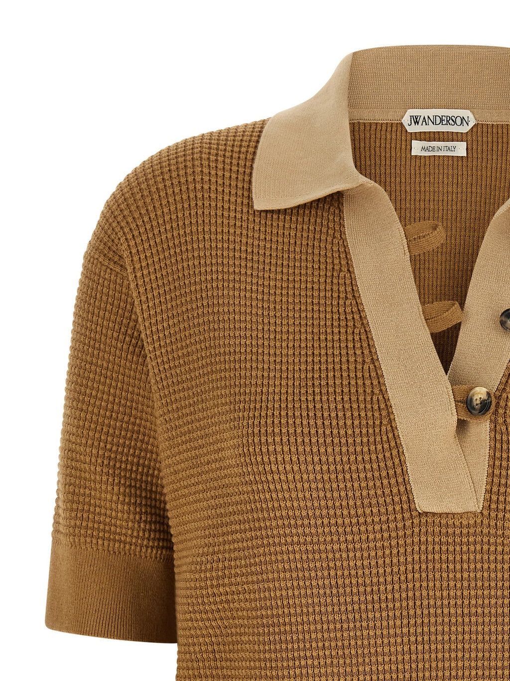 Caramel Waffle-Cut Cotton & Cashmere Polo Shirt