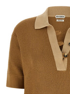 Caramel Waffle-Cut Cotton & Cashmere Polo Shirt