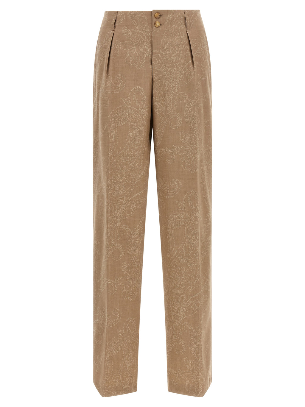Beige Wool Jacquard Pants