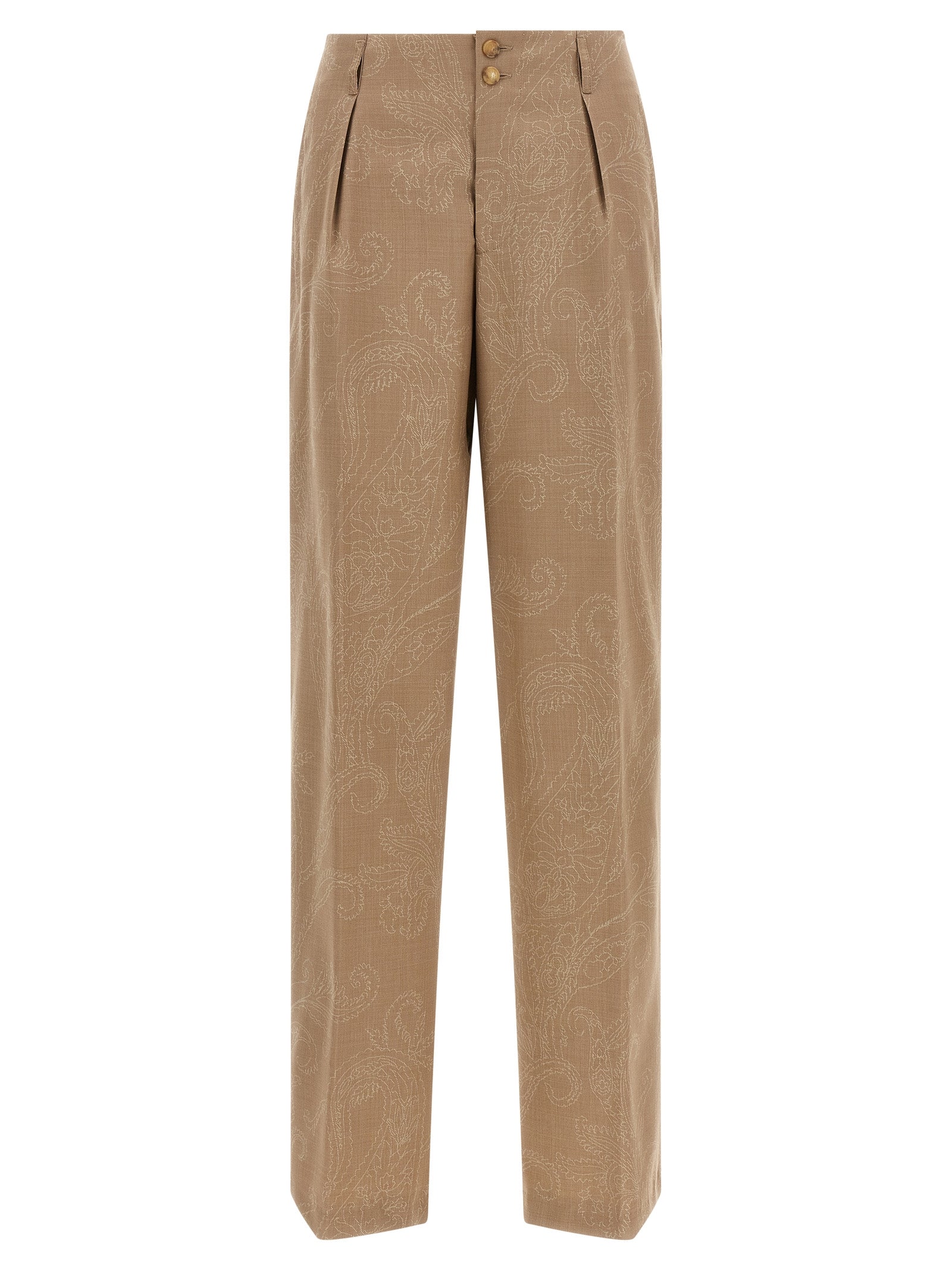 Beige Wool Jacquard Pants