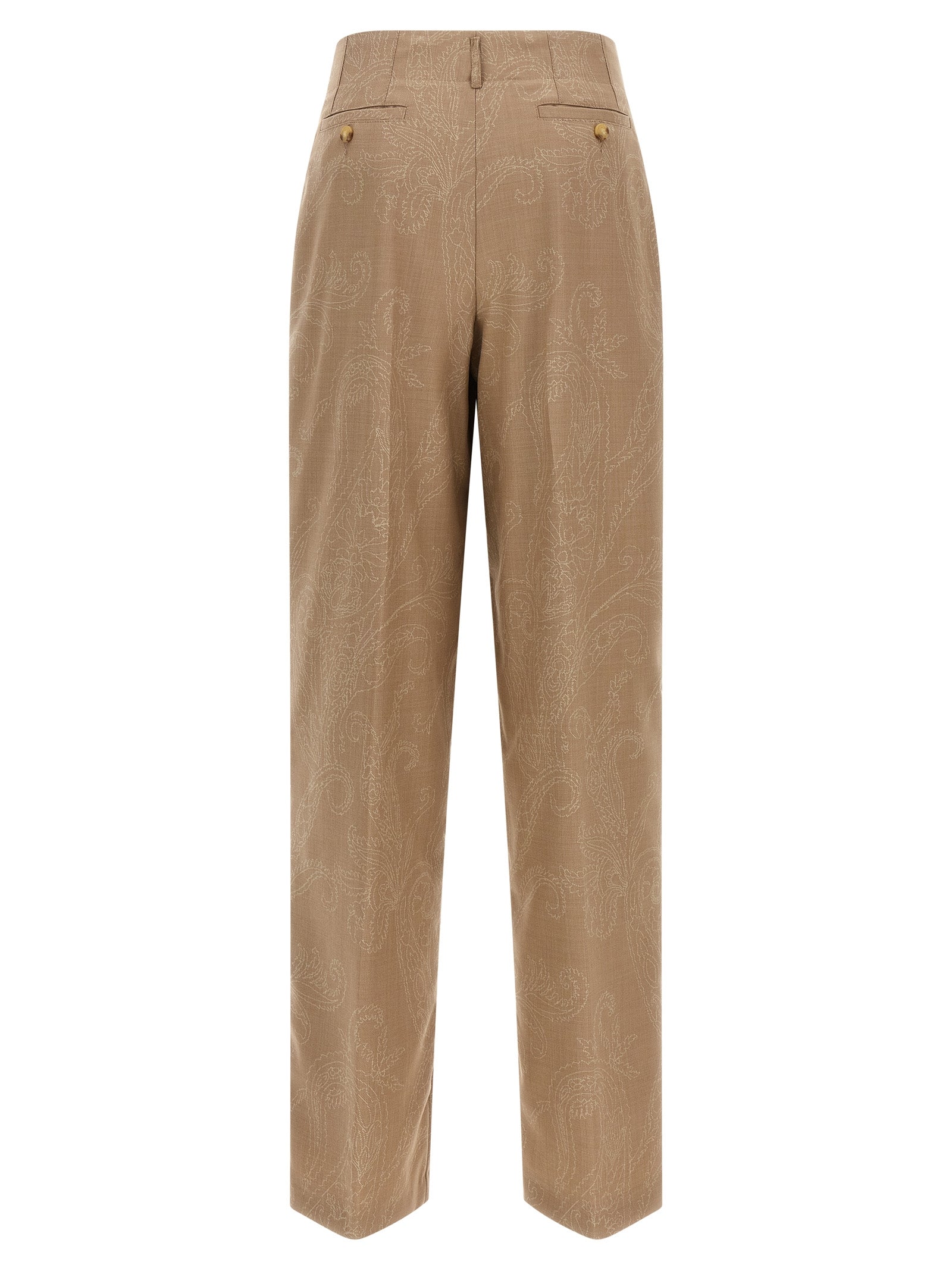 Beige Wool Jacquard Pants