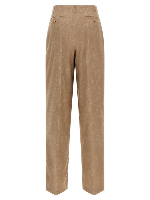 Beige Wool Jacquard Pants