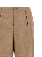 Beige Wool Jacquard Pants