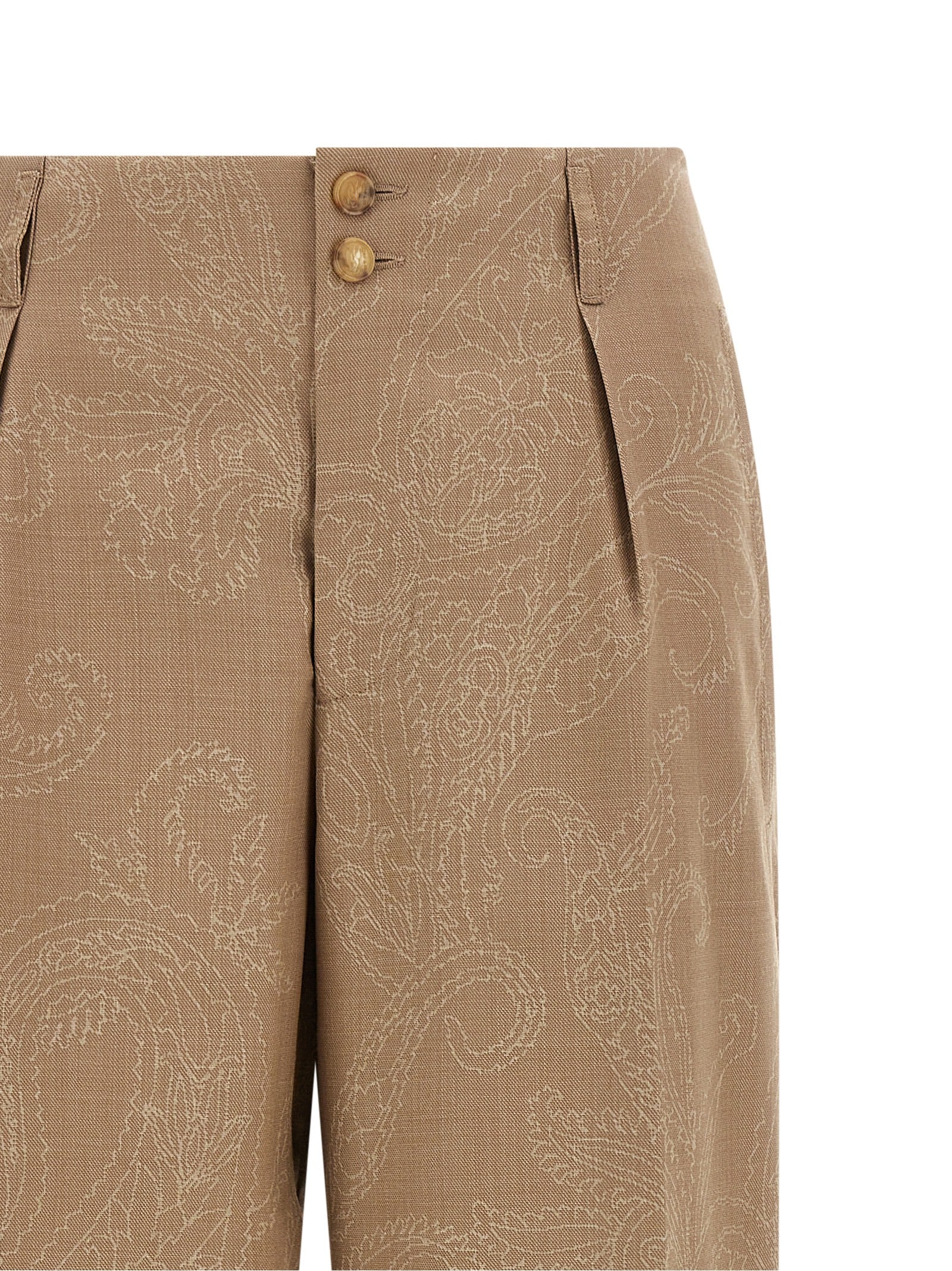 Beige Wool Jacquard Pants